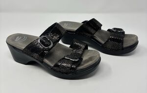 Dansko Womens Sz 7.5-8 US Sophie Sandal Slides Speckled Snake Print Black EUR 38